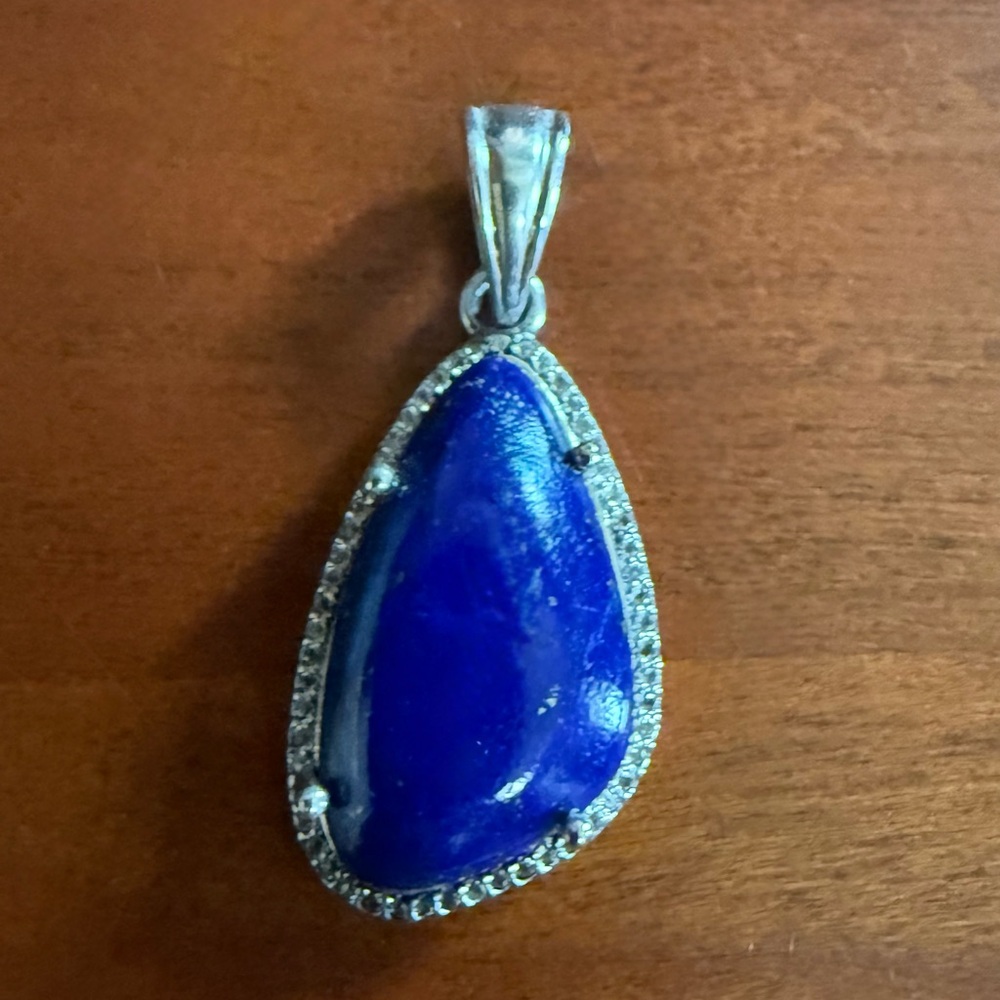 Ladies Sterling Silver Lapis Tear-drop Pendant